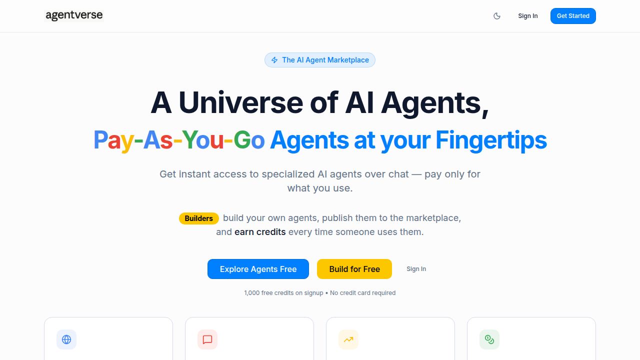 Agentverse — Chat With AI Agents. Build Your Own. Earn Credits.